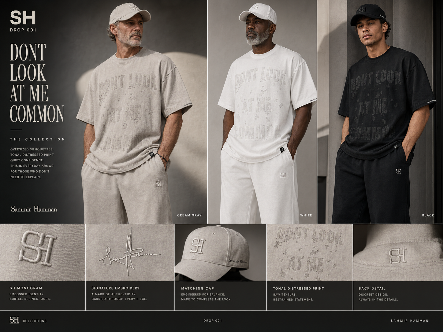 SH Drop 001 cream, white and black looks