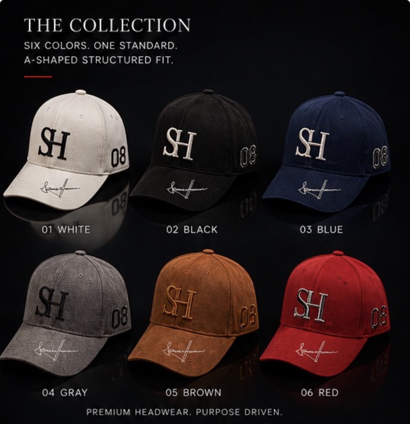 SH structured caps in six colors